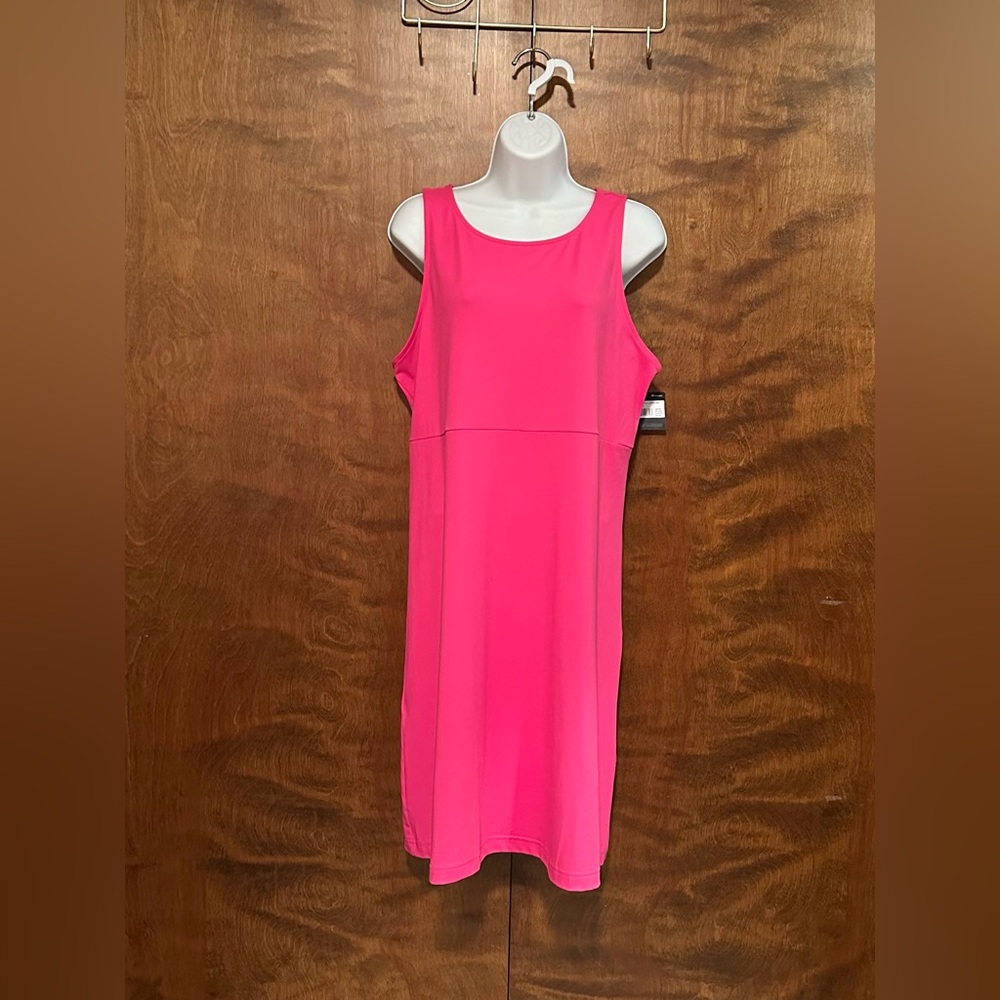 Eddie Bauer "Aster" Sleeveless Empire Waist Active Dress Womens L Lava Pink Knit